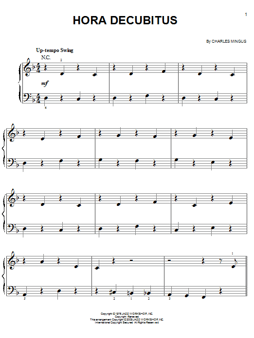 Charles Mingus Hora Decubitus sheet music notes and chords arranged for Easy Piano