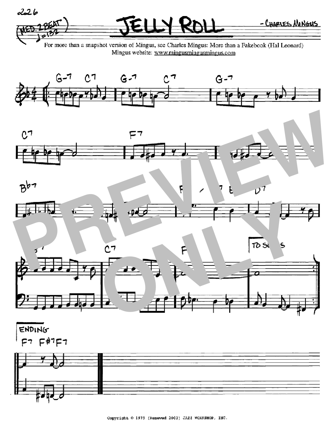 Charles Mingus Jelly Roll sheet music notes and chords arranged for Real Book – Melody & Chords – C Instruments