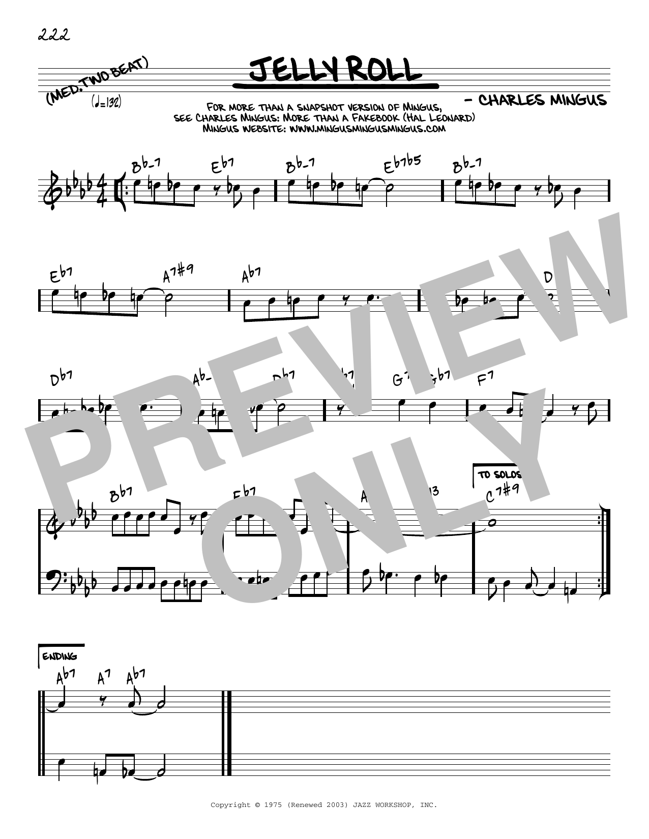 Charles Mingus Jelly Roll [Reharmonized version] (arr. Jack Grassel) sheet music notes and chords arranged for Real Book – Melody & Chords