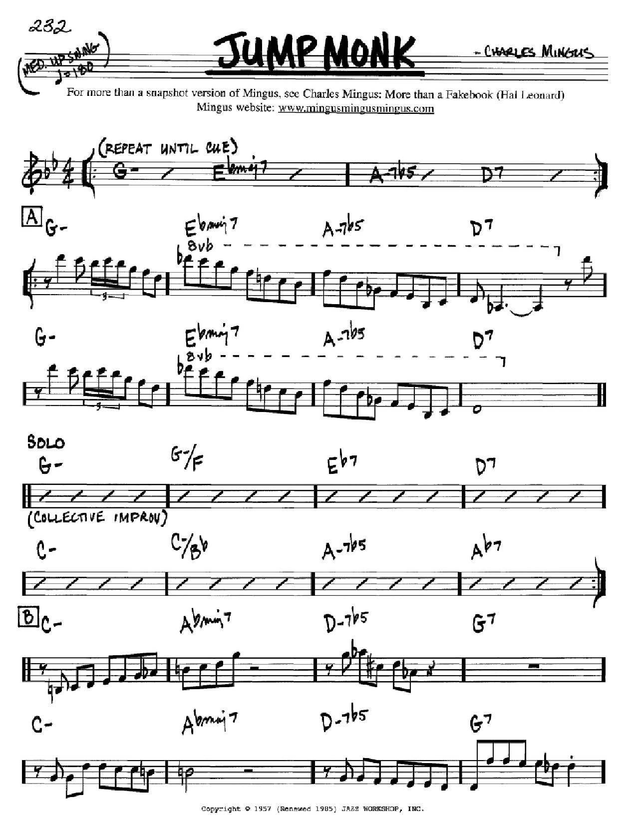 Charles Mingus Jump Monk sheet music notes and chords arranged for Real Book – Melody & Chords – Bb Instruments