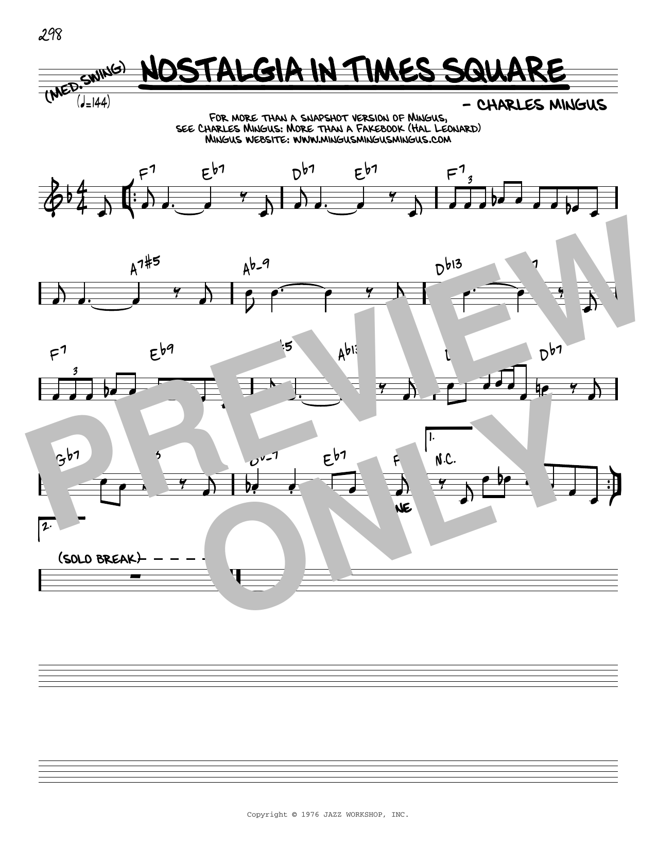 Charles Mingus Nostalgia In Times Square [Reharmonized version] (arr. Jack Grassel) sheet music notes and chords arranged for Real Book – Melody & Chords