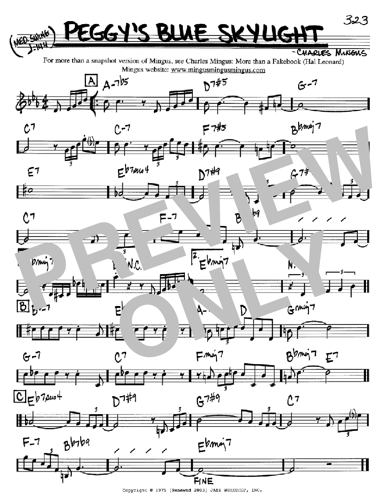 Charles Mingus Peggy's Blue Skylight sheet music notes and chords arranged for Real Book – Melody & Chords – Bb Instruments