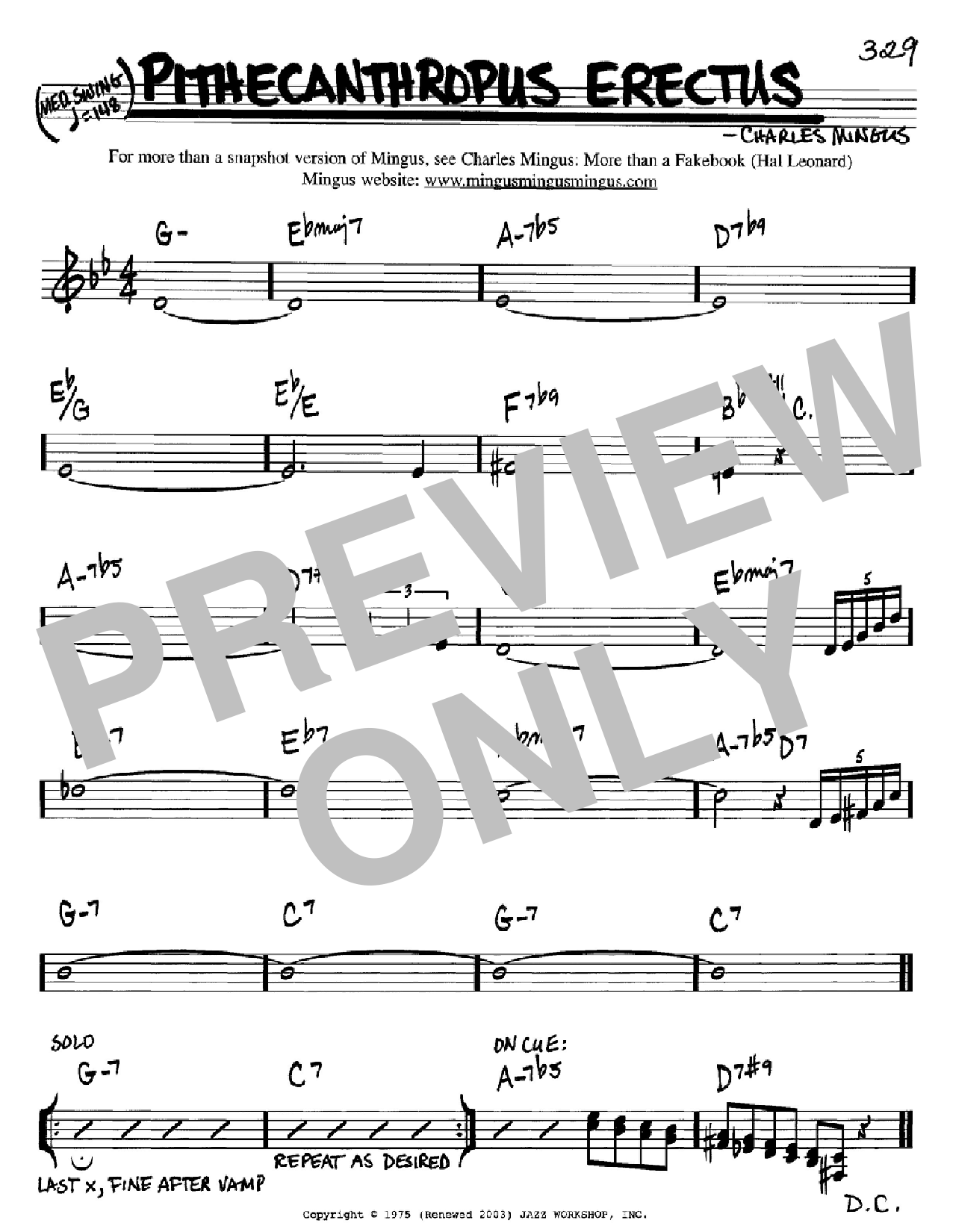 Charles Mingus Pithecanthropus Erectus sheet music notes and chords arranged for Real Book – Melody & Chords – Bass Clef Instruments