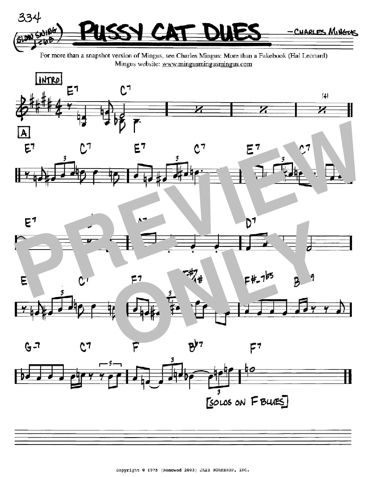 Charles Mingus Pussy Cat Dues sheet music notes and chords arranged for Real Book – Melody & Chords – Bass Clef Instruments