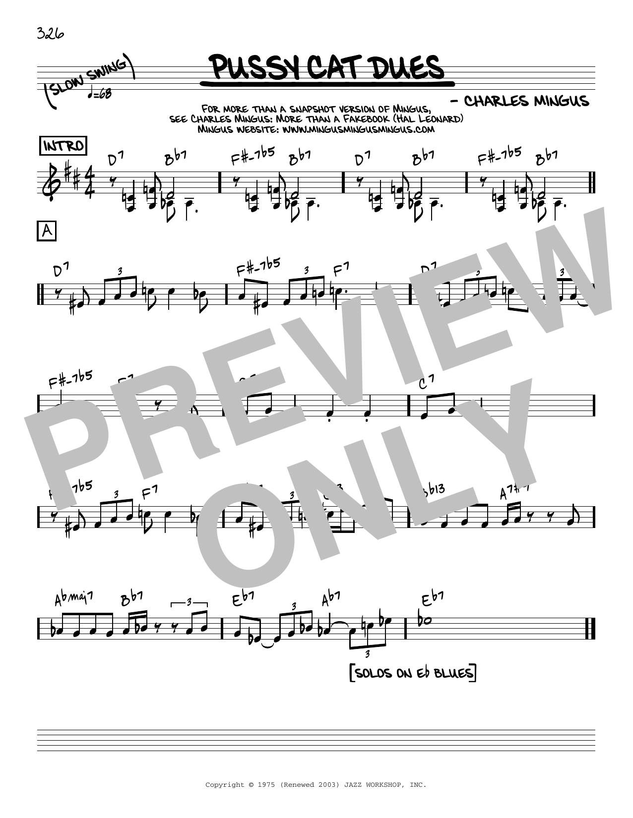 Charles Mingus Pussy Cat Dues [Reharmonized version] (arr. Jack Grassel) sheet music notes and chords arranged for Real Book – Melody & Chords