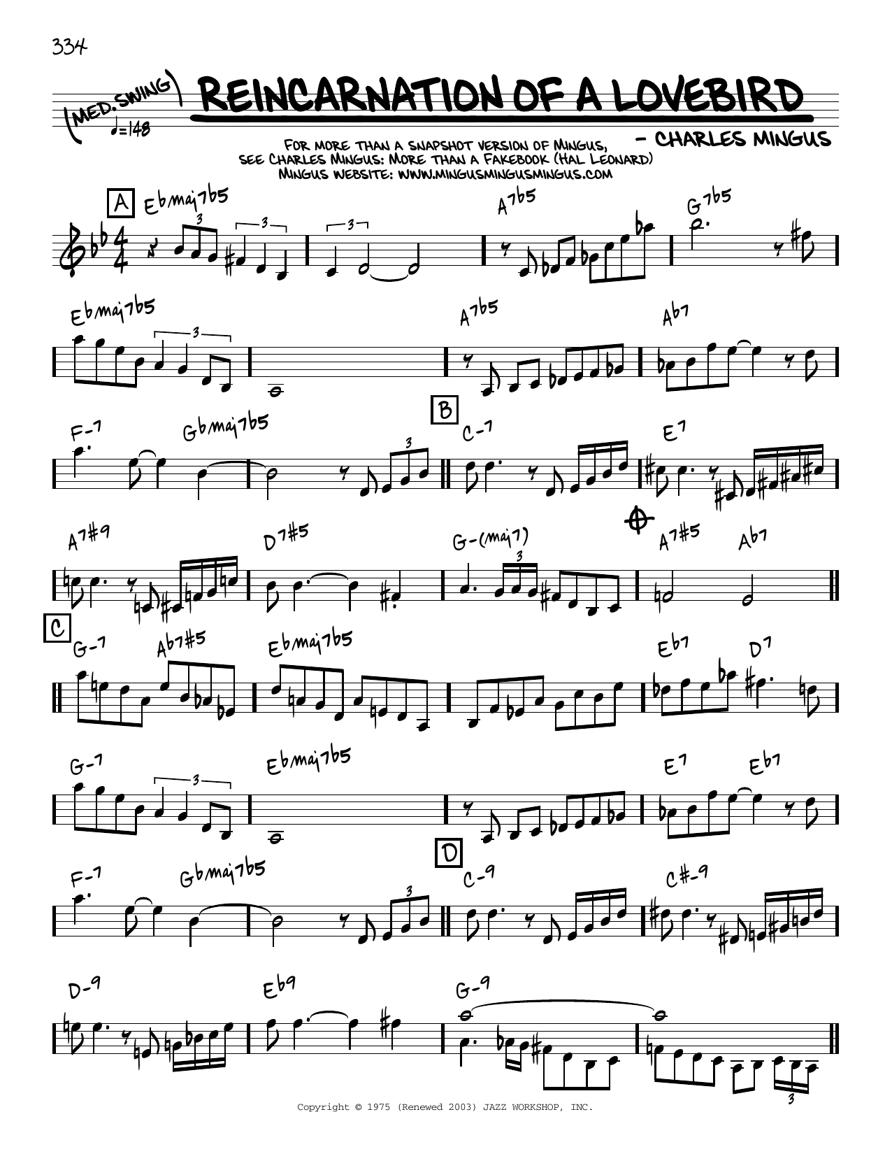 Charles Mingus Reincarnation Of A Lovebird [Reharmonized version] (arr. Jack Grassel) sheet music notes and chords arranged for Real Book – Melody & Chords