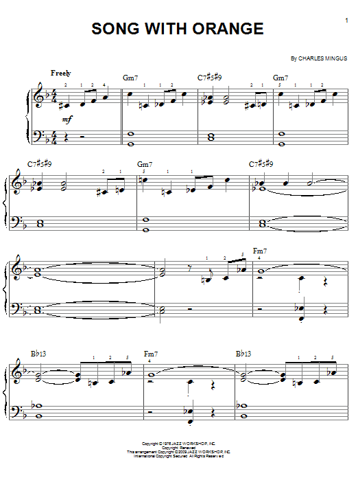 Charles Mingus Song With Orange sheet music notes and chords arranged for Easy Piano
