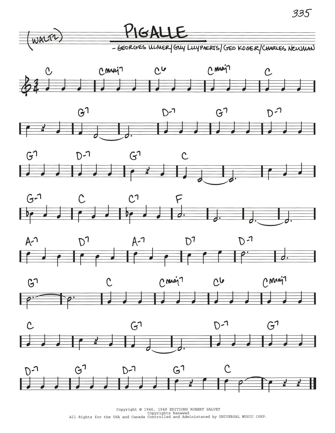 Charles Newman Pigalle sheet music notes and chords arranged for Real Book – Melody & Chords