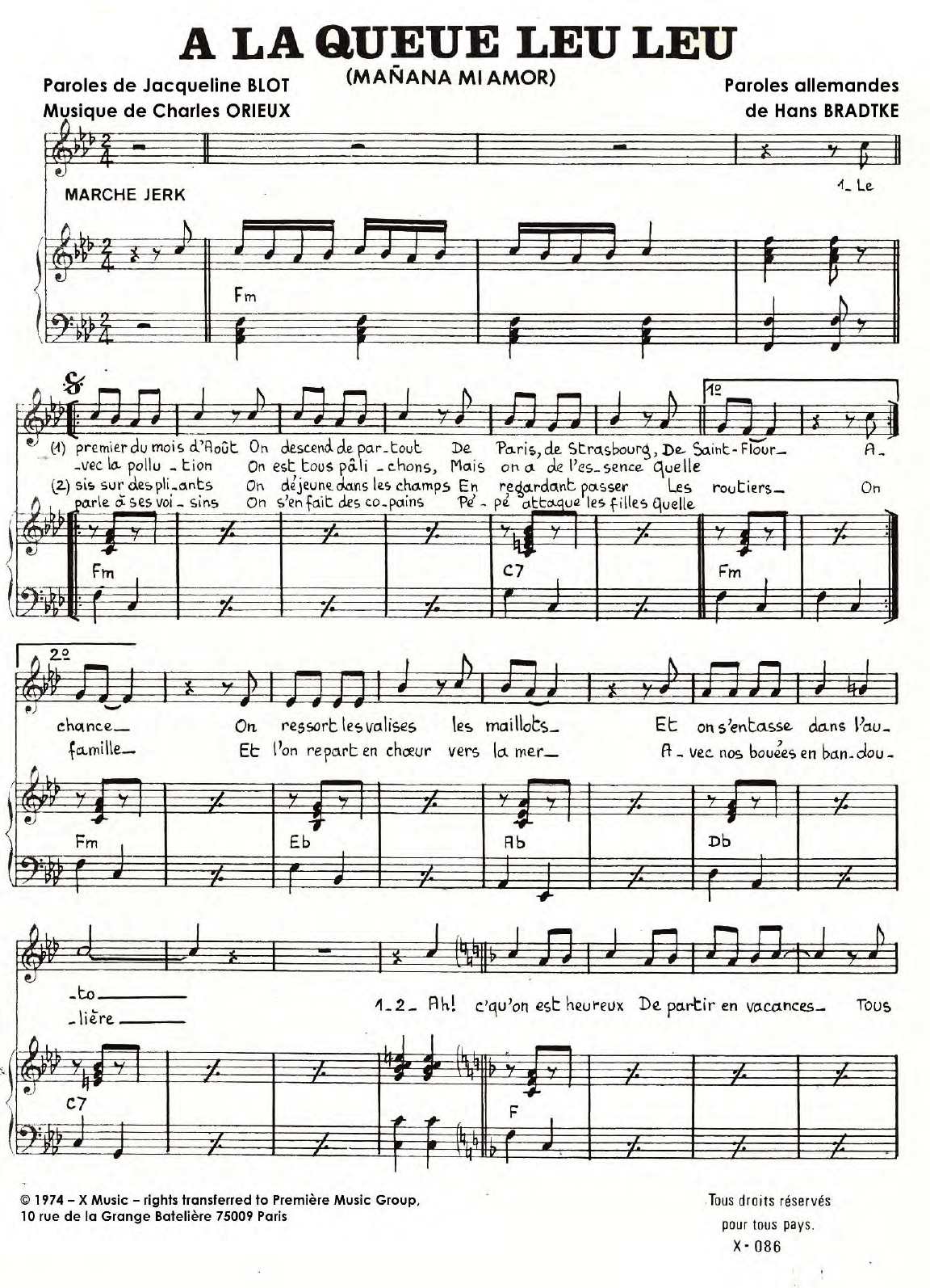 Charles Orieux A La Queue Leu Leu sheet music notes and chords arranged for Piano & Vocal