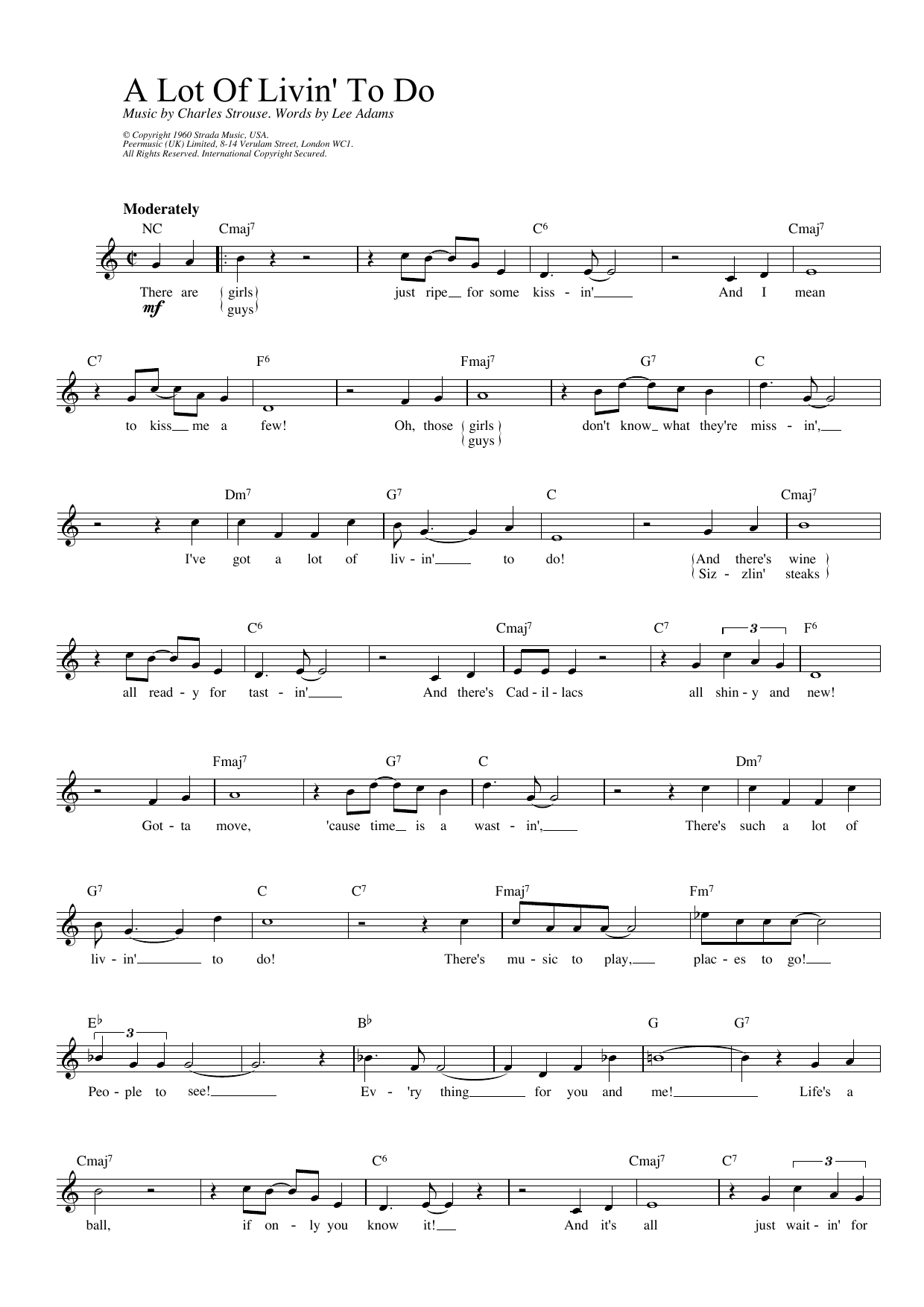 Charles Strouse A Lot Of Livin' To Do (from Bye Bye Birdie) sheet music notes and chords arranged for Lead Sheet / Fake Book