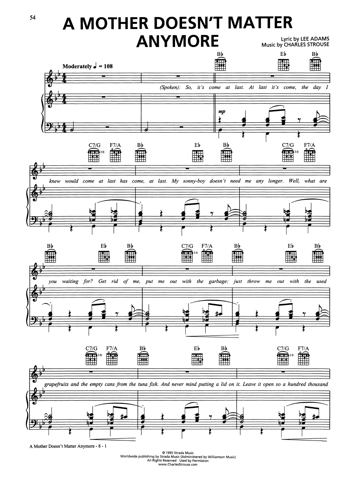 Charles Strouse A Mother Doesn't Matter Anymore (from Bye Bye Birdie) sheet music notes and chords arranged for Piano & Vocal