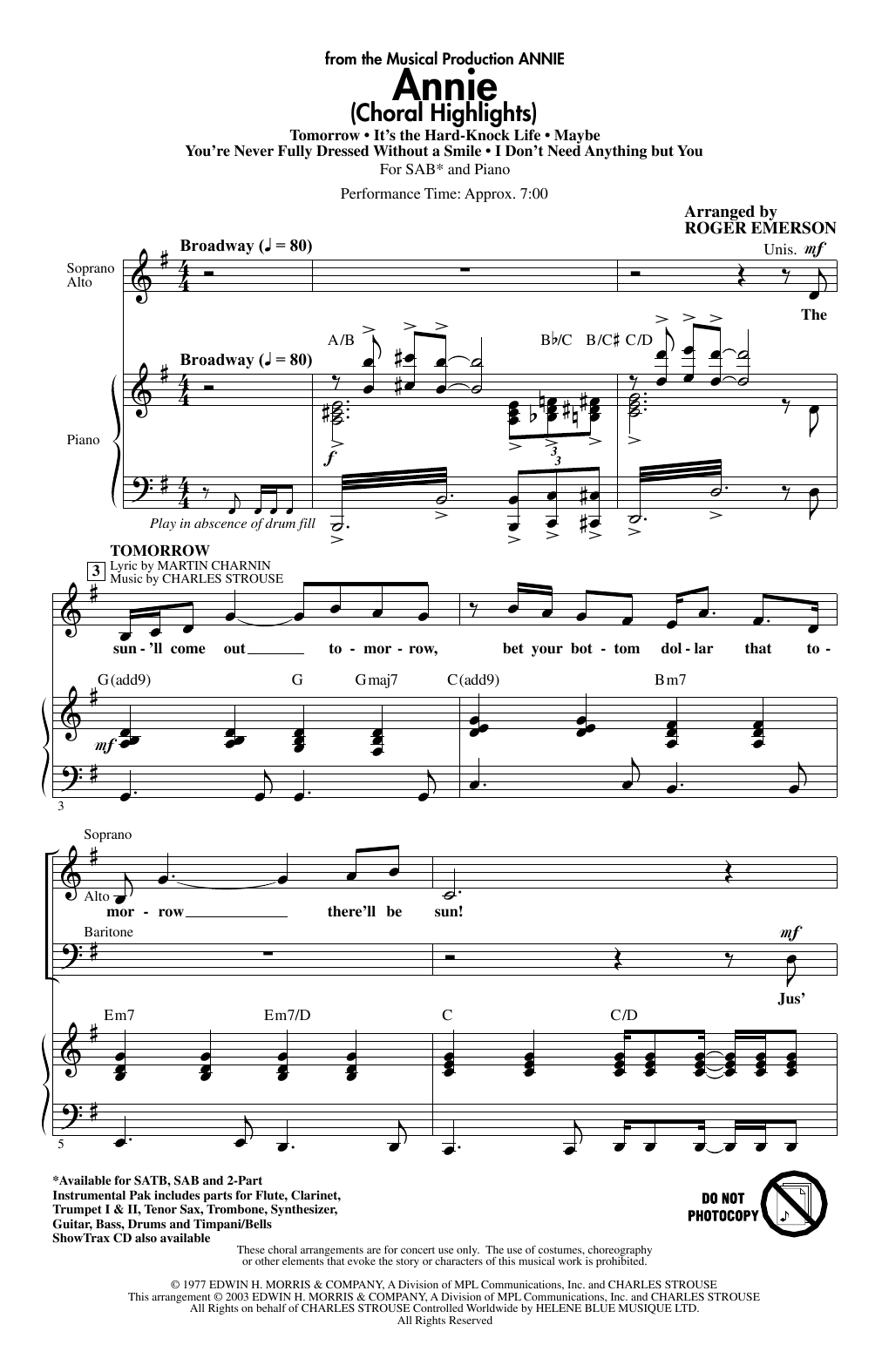 Charles Strouse Annie (Choral Highlights) (arr. Roger Emerson) sheet music notes and chords arranged for 2-Part Choir