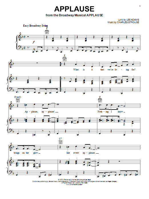 Charles Strouse Applause sheet music notes and chords arranged for Lead Sheet / Fake Book