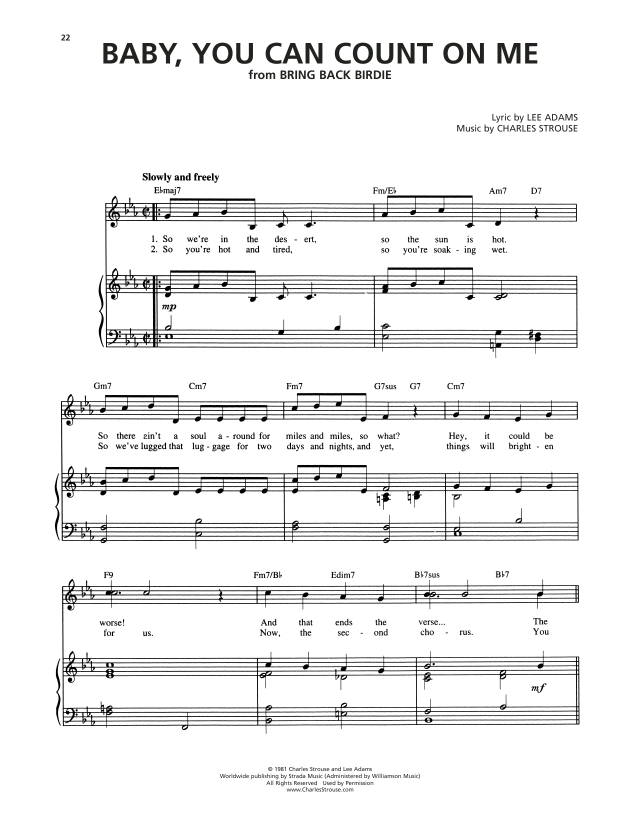 Charles Strouse Baby, You Can Count On Me (from Bring Back Birdie) sheet music notes and chords arranged for Piano & Vocal