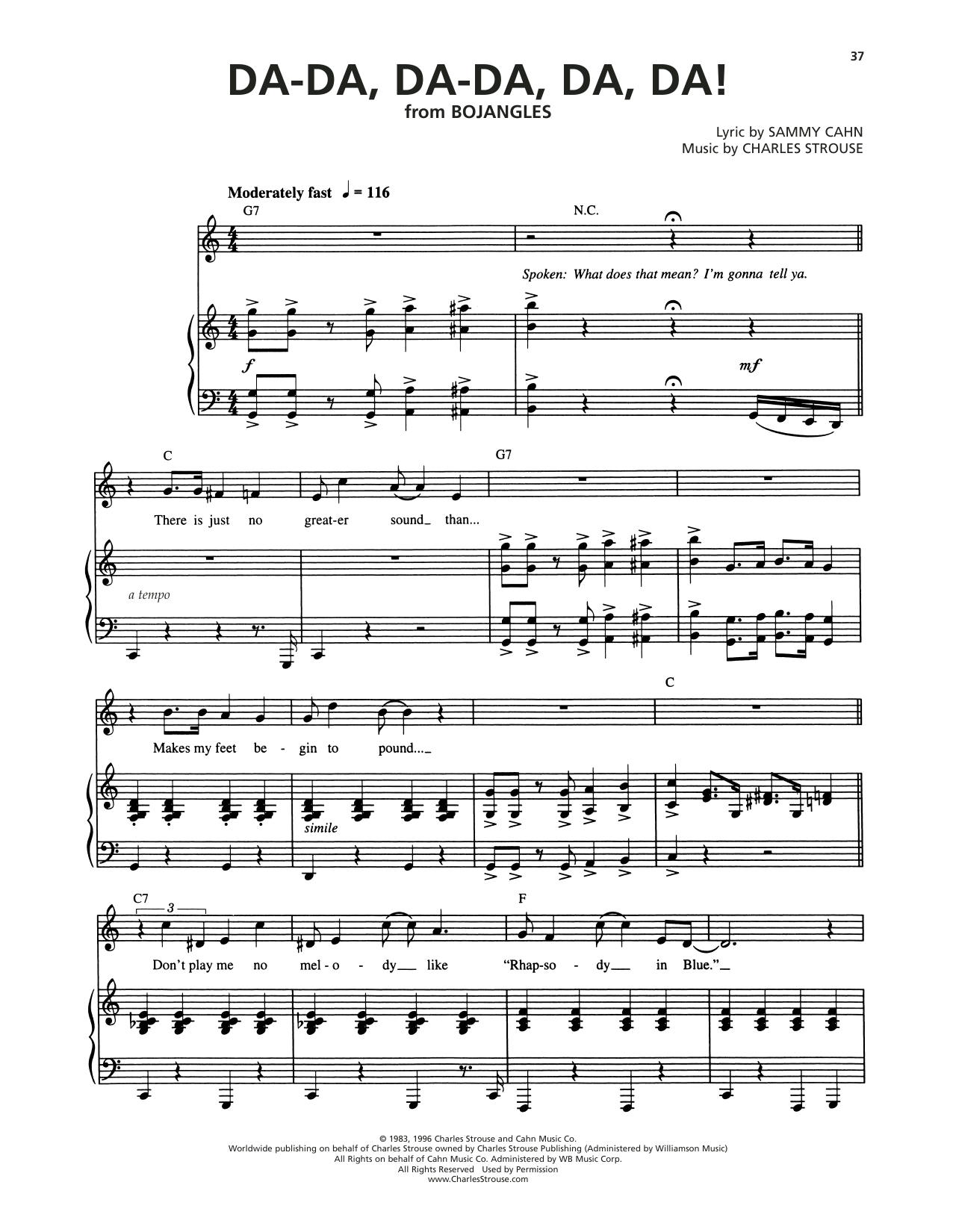 Charles Strouse Da-Da, Da-Da, Da, Da! (from Bojangles) sheet music notes and chords arranged for Piano & Vocal