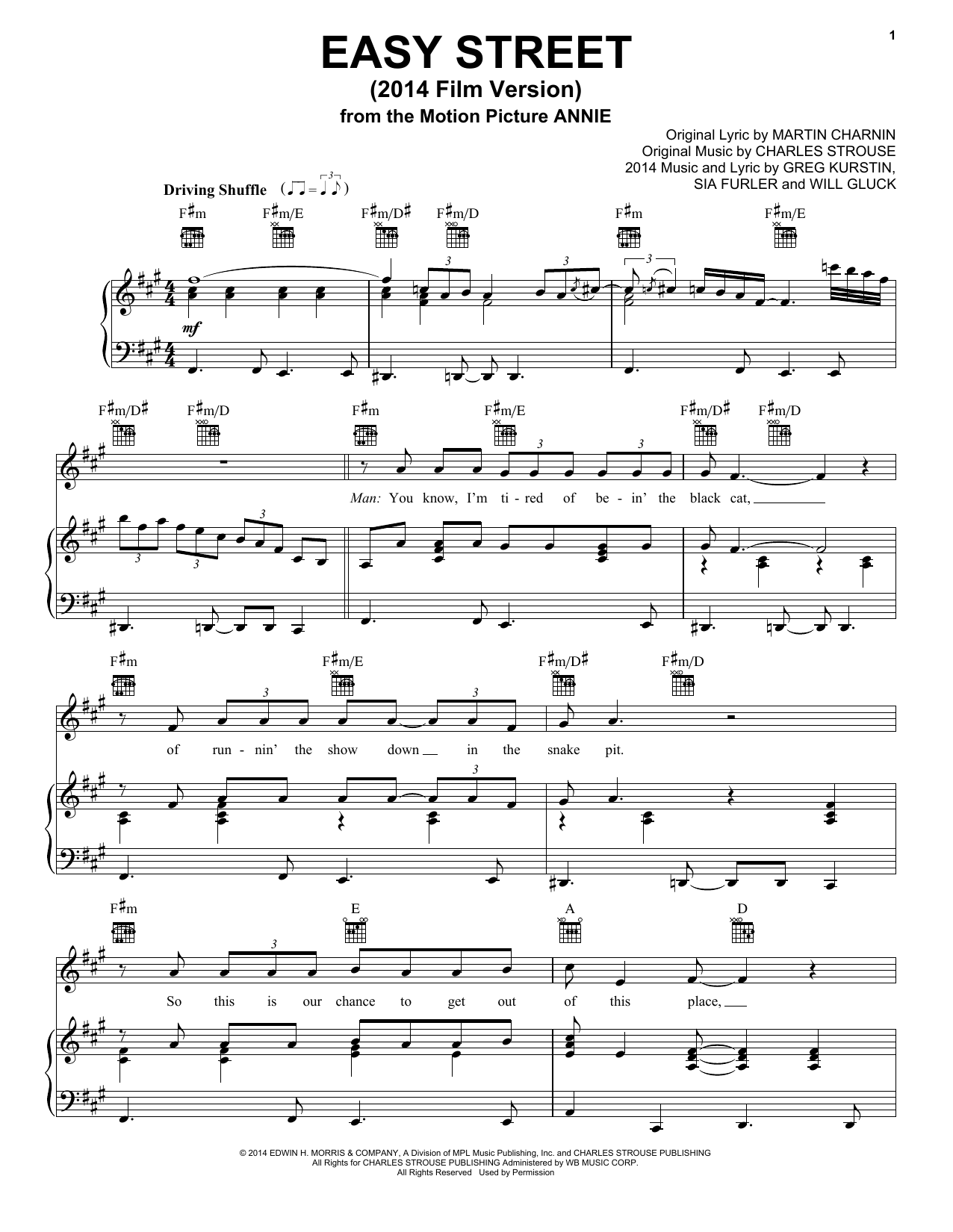 Charles Strouse Easy Street (2014 Film Version) sheet music notes and chords arranged for Piano, Vocal & Guitar Chords (Right-Hand Melody)