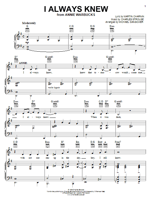 Charles Strouse I Always Knew sheet music notes and chords arranged for Piano, Vocal & Guitar Chords (Right-Hand Melody)