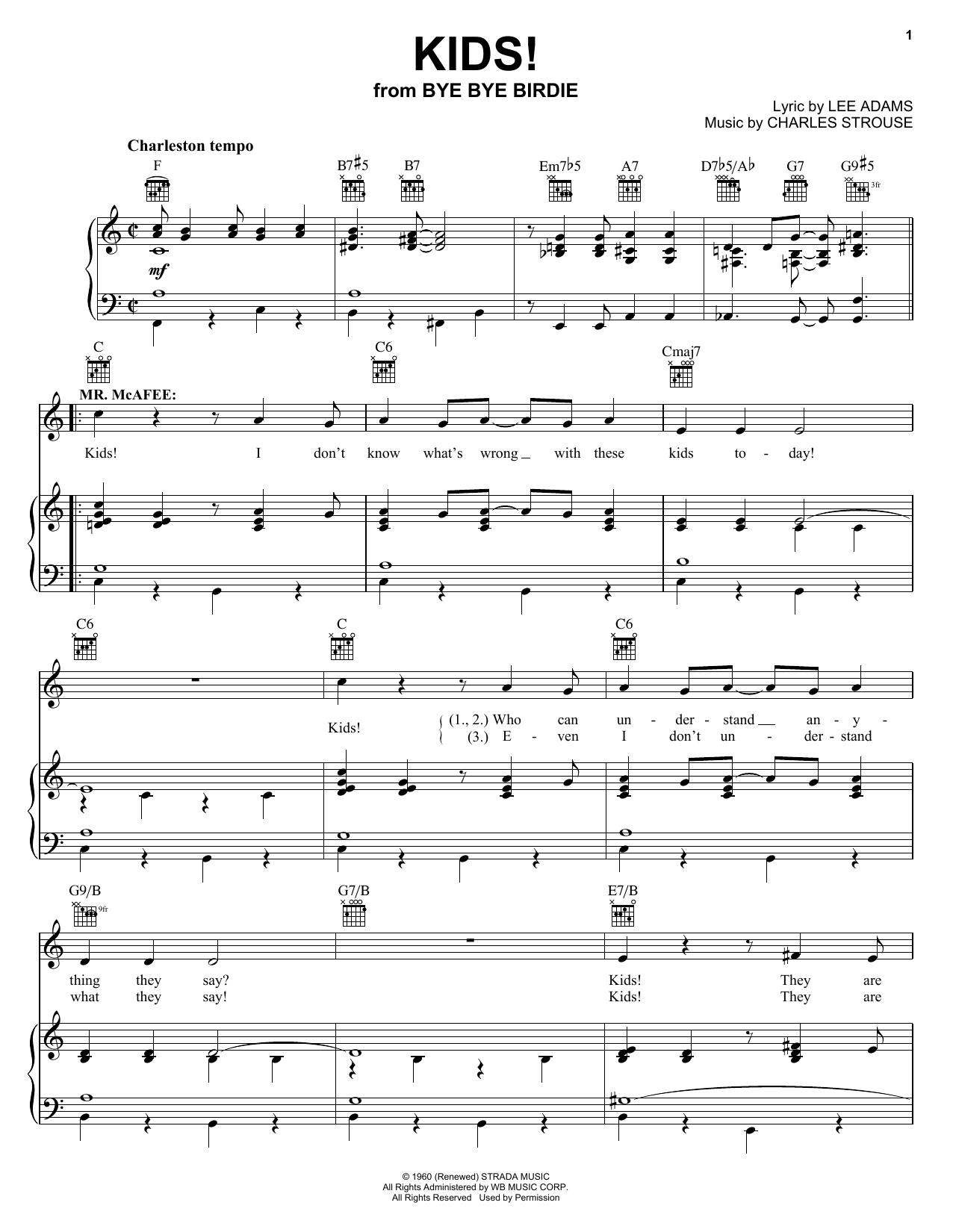 Charles Strouse Kids! sheet music notes and chords arranged for Piano, Vocal & Guitar Chords (Right-Hand Melody)