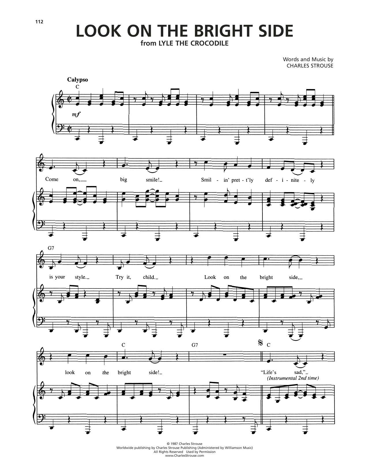 Charles Strouse Look On The Bright Side (from Lyle The Crocodile) sheet music notes and chords arranged for Piano & Vocal