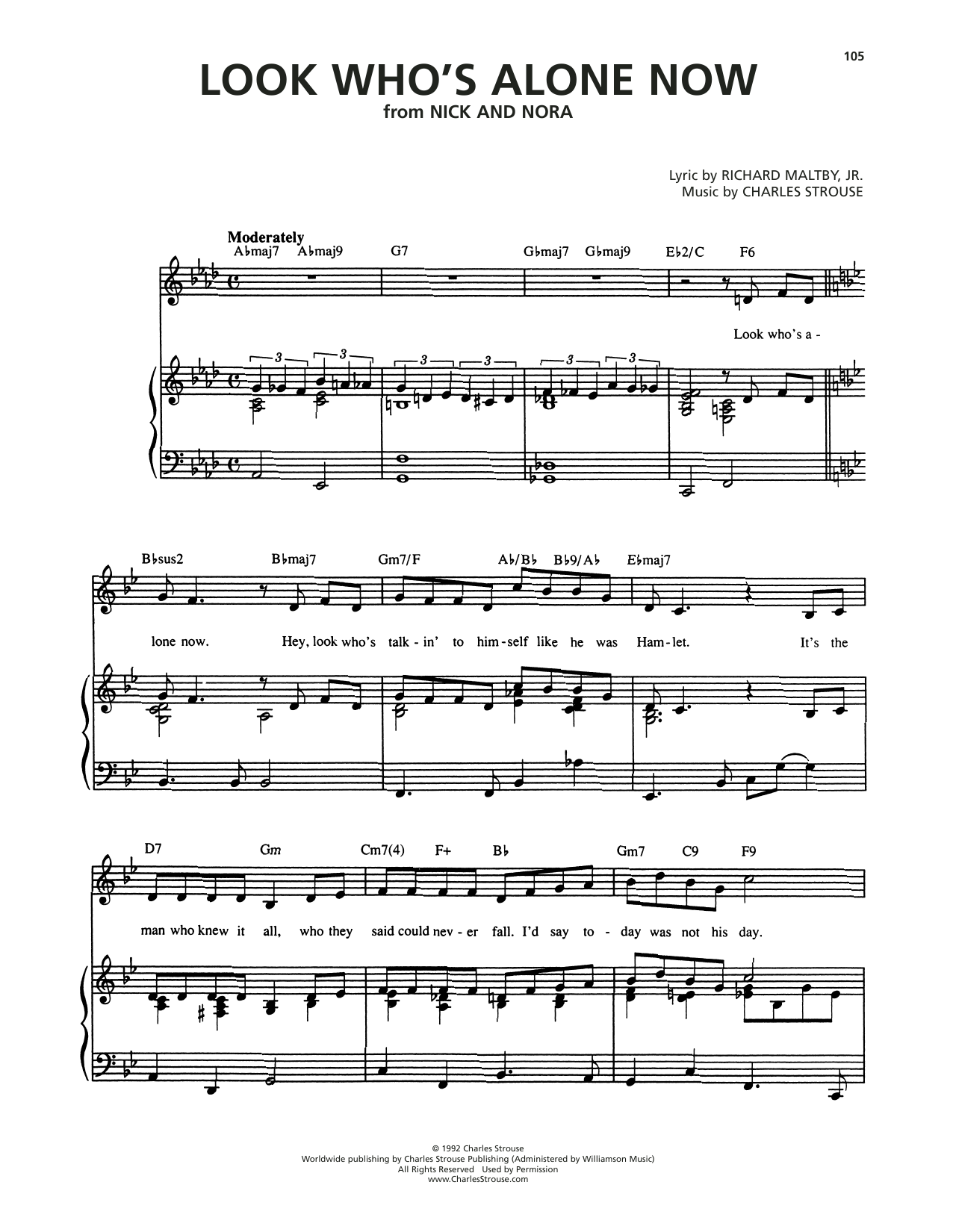 Charles Strouse Look Who's Alone Now (from Nick And Nora) sheet music notes and chords arranged for Piano & Vocal