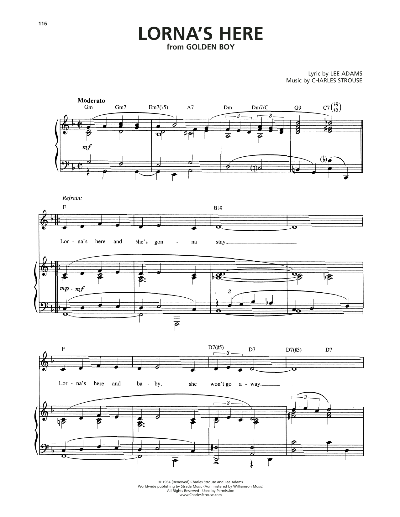 Charles Strouse Lorna's Here (from Golden Boy) sheet music notes and chords arranged for Piano & Vocal