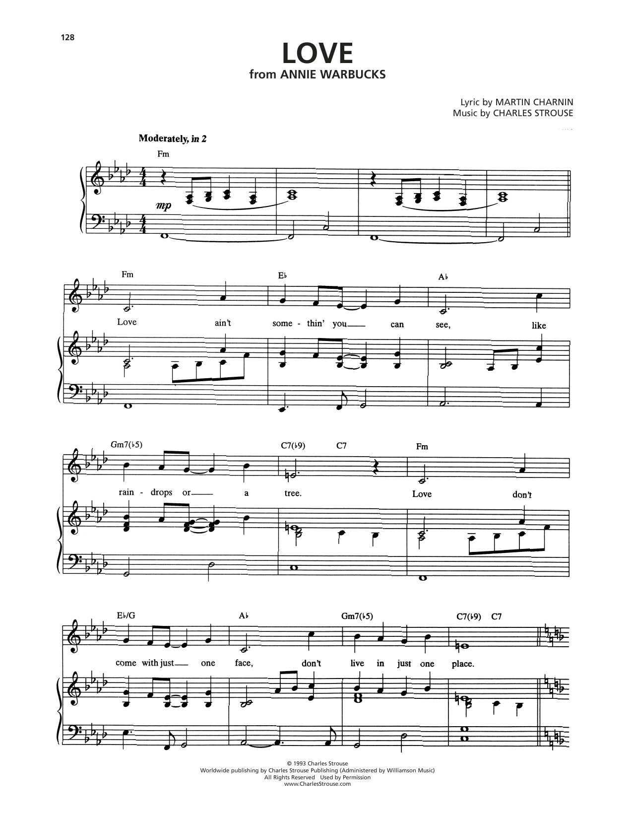 Charles Strouse Love (from Annie Warbucks) sheet music notes and chords arranged for Piano & Vocal