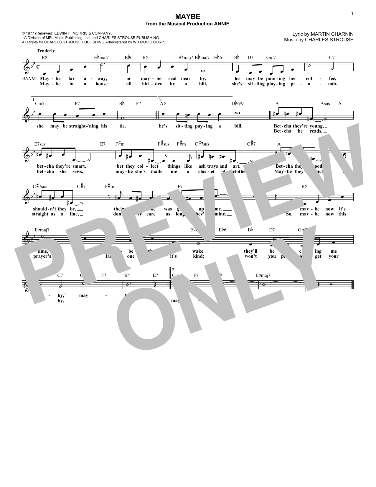 Charles Strouse Maybe (from Annie) sheet music notes and chords arranged for Lead Sheet / Fake Book