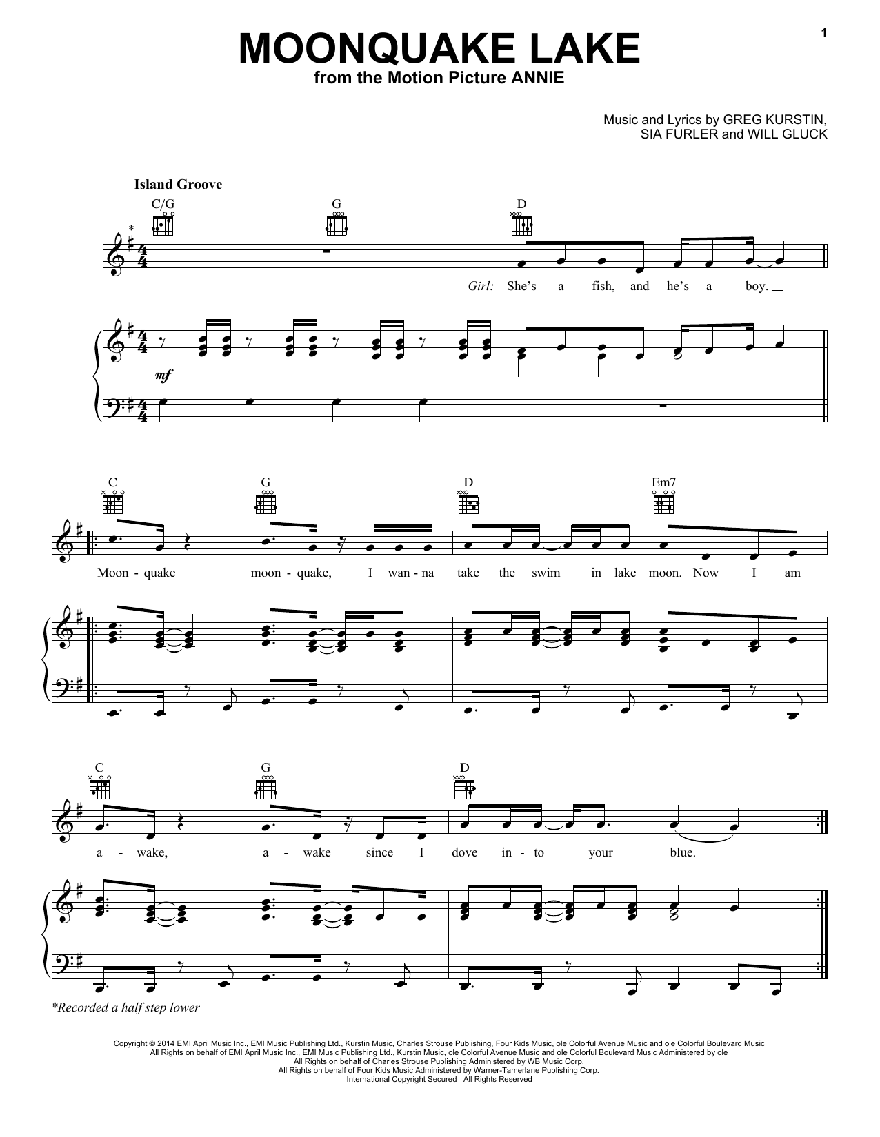 Charles Strouse Moonquake Lake sheet music notes and chords arranged for Piano, Vocal & Guitar Chords (Right-Hand Melody)