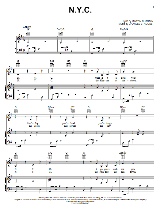 Charles Strouse N.Y.C. sheet music notes and chords arranged for Piano, Vocal & Guitar Chords (Right-Hand Melody)