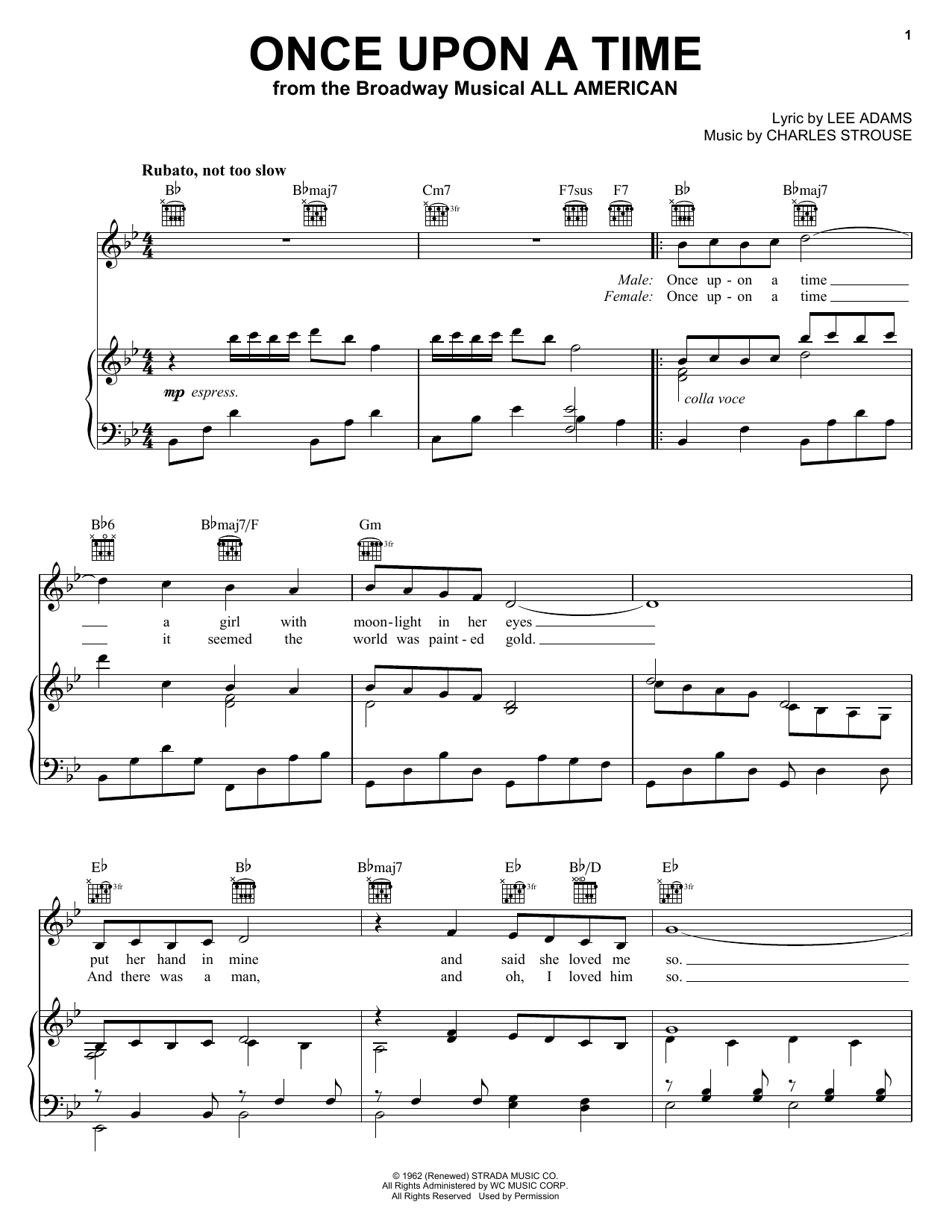Charles Strouse Once Upon A Time sheet music notes and chords arranged for Super Easy Piano