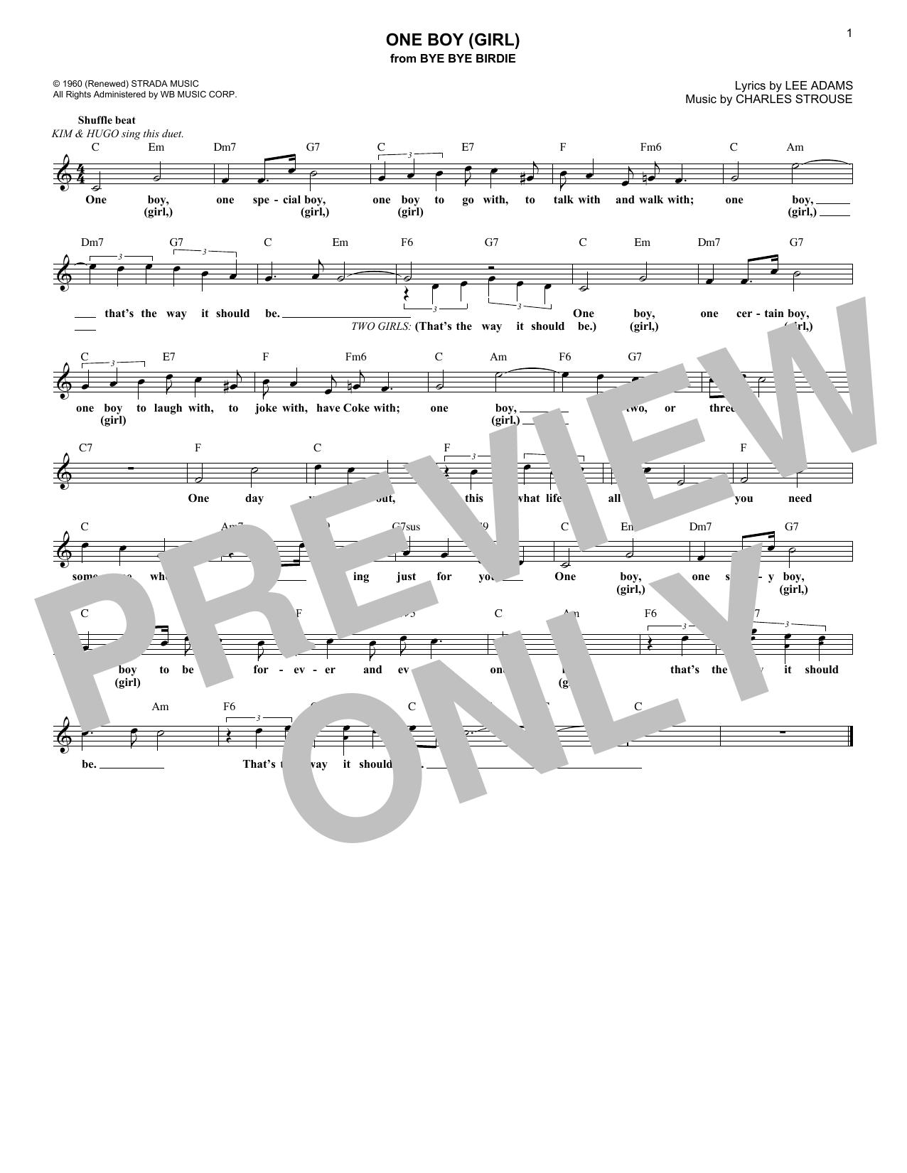 Charles Strouse One Boy (Girl) (from Bye Bye Birdie) sheet music notes and chords arranged for Lead Sheet / Fake Book