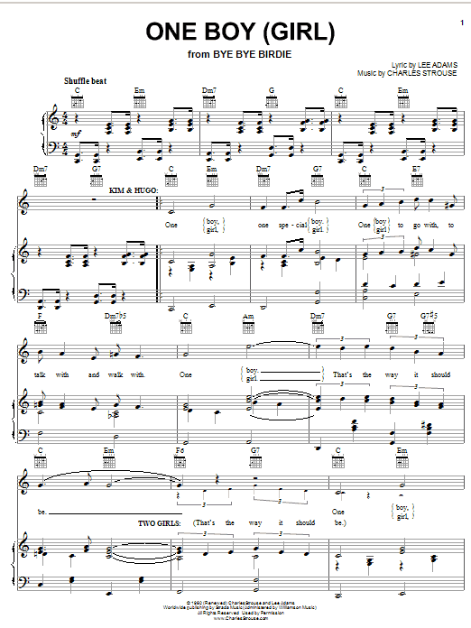 Charles Strouse One Boy (Girl) sheet music notes and chords arranged for Piano, Vocal & Guitar Chords (Right-Hand Melody)