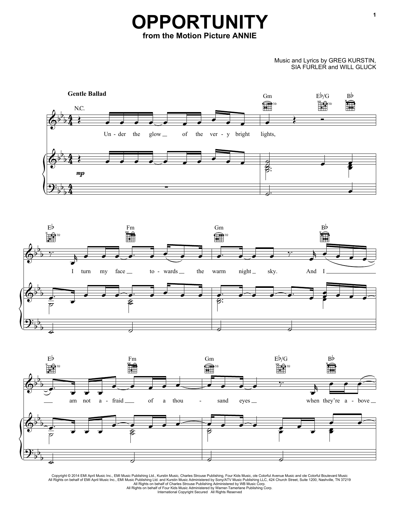 Charles Strouse Opportunity sheet music notes and chords arranged for Piano, Vocal & Guitar Chords (Right-Hand Melody)