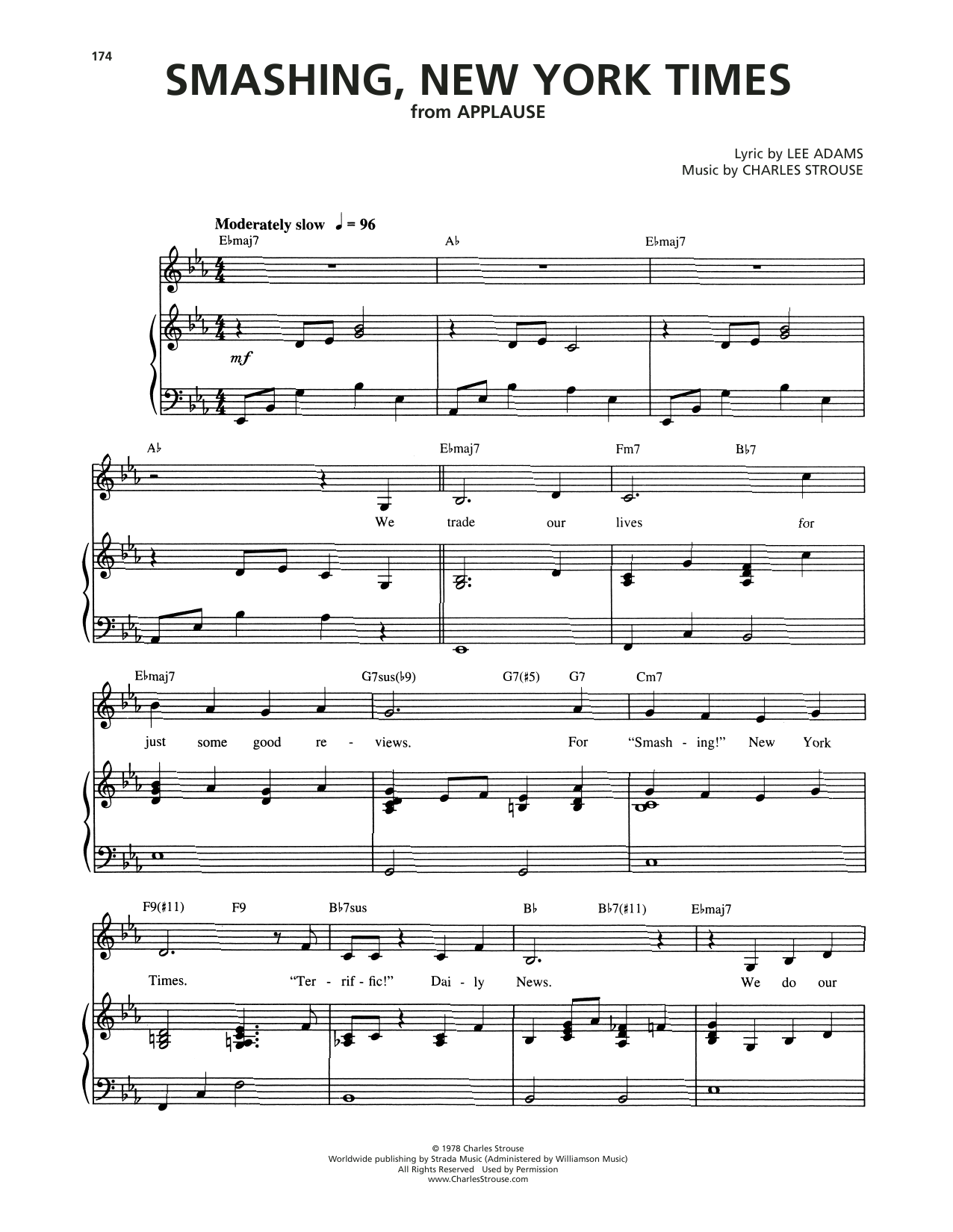 Charles Strouse Smashing, New York Times (from Applause) sheet music notes and chords arranged for Piano & Vocal