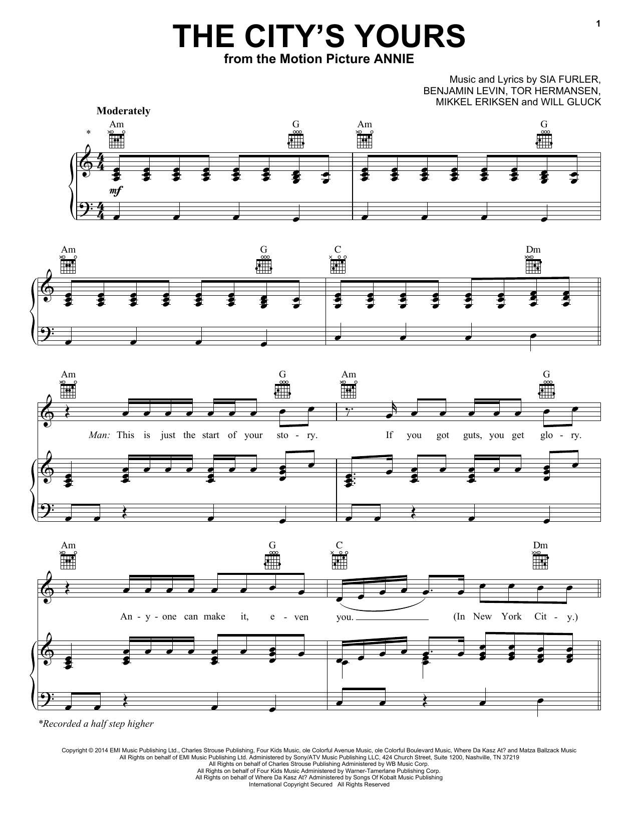 Charles Strouse The City's Yours sheet music notes and chords arranged for Piano, Vocal & Guitar Chords (Right-Hand Melody)