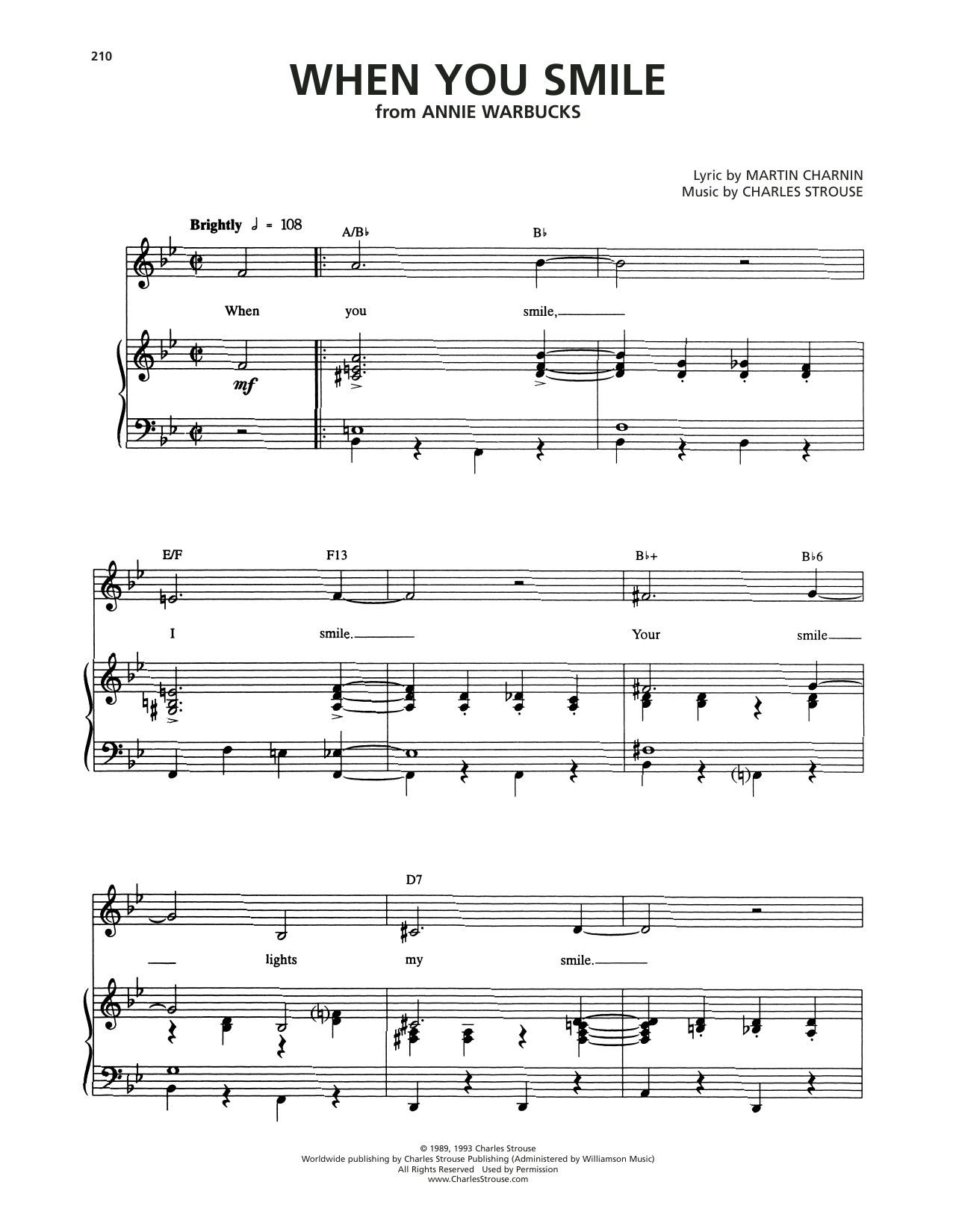 Charles Strouse When You Smile (from Annie Warbucks) sheet music notes and chords arranged for Piano & Vocal