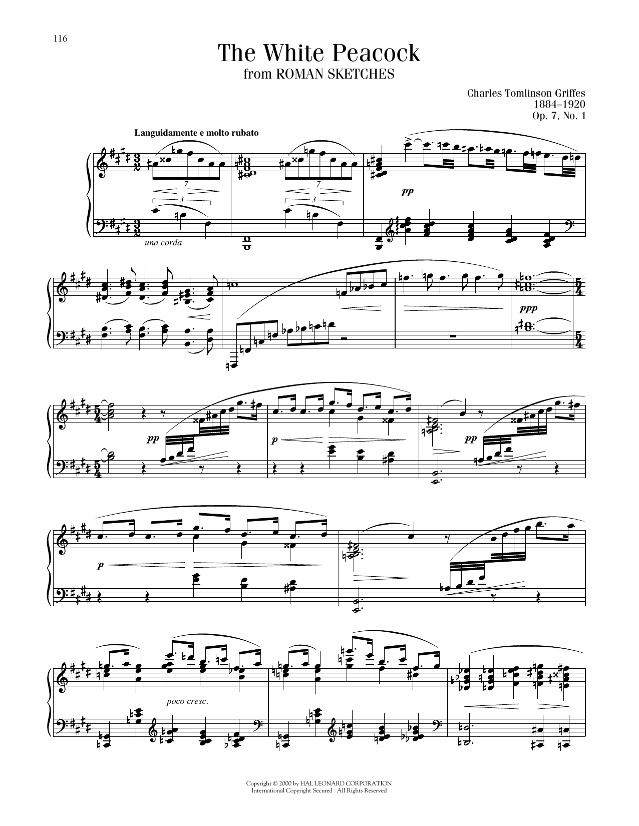 Charles T. Griffes The White Peacock, Op. 7, No. 1 sheet music notes and chords arranged for Piano Solo
