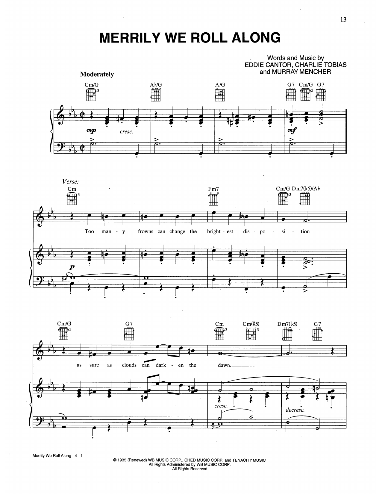 Charles Tobias, Eddie Cantor & Murray Mencher Merrily We Roll Along sheet music notes and chords arranged for Piano, Vocal & Guitar Chords (Right-Hand Melody)