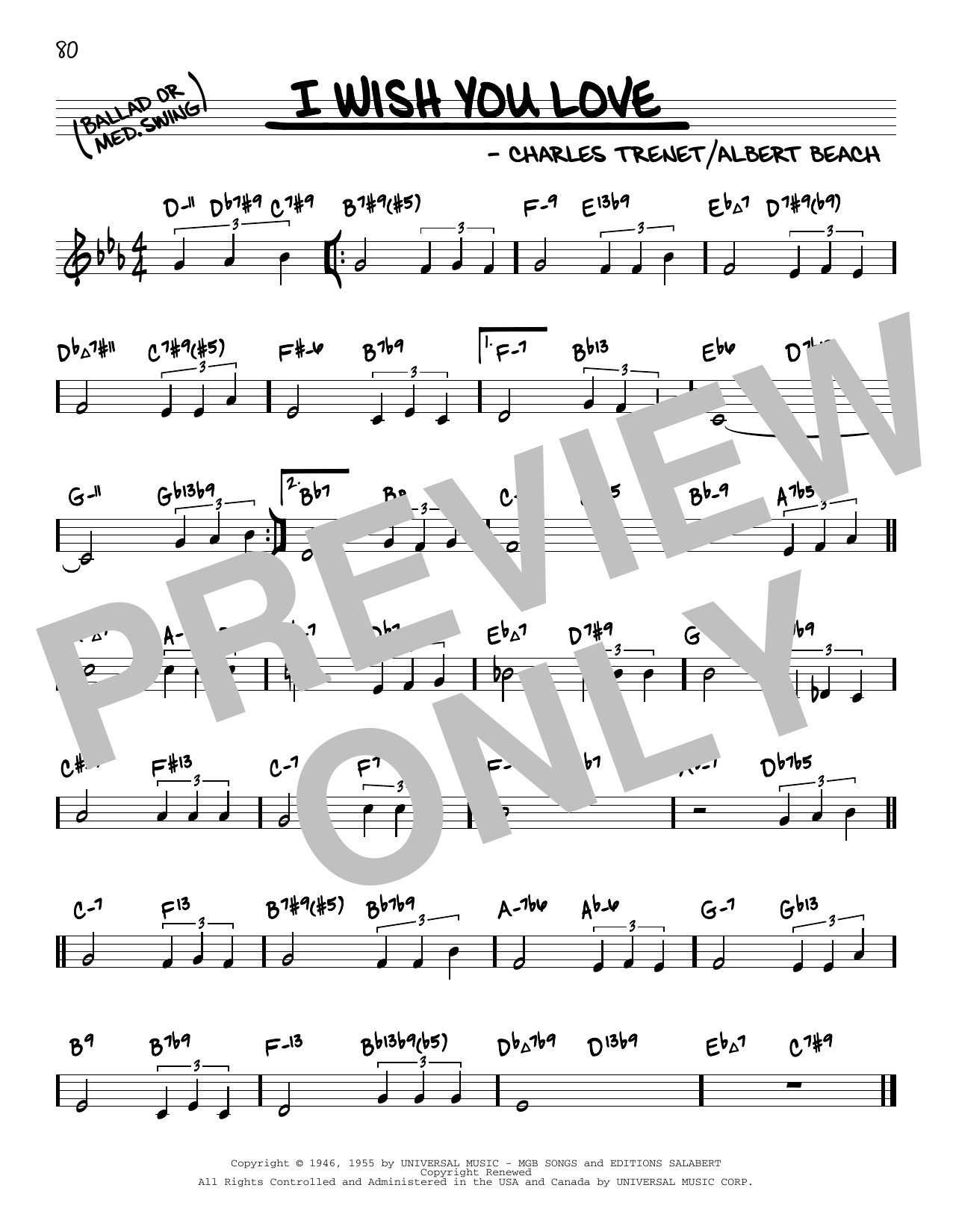 Charles Trenet I Wish You Love (arr. David Hazeltine) sheet music notes and chords arranged for Real Book – Enhanced Chords