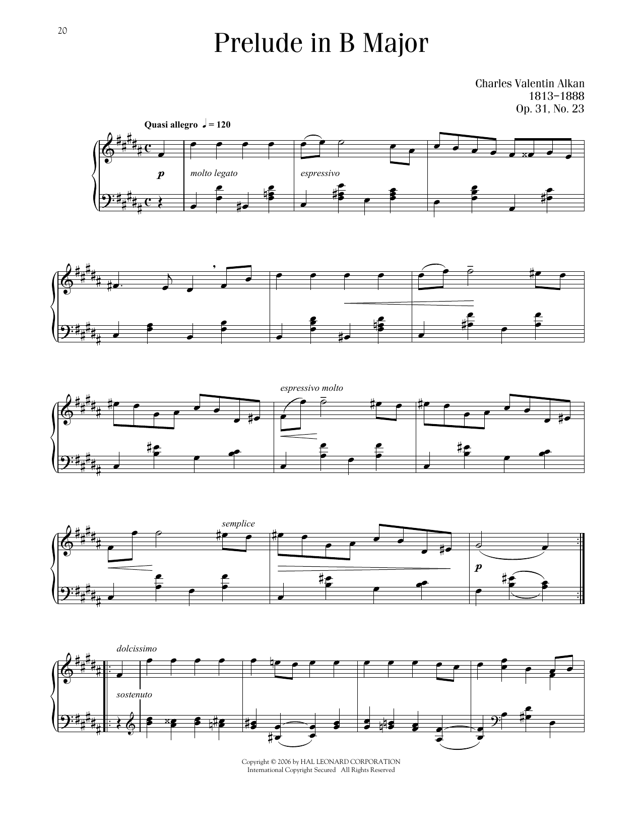 Charles-Valentin Alkan Prelude, Op. 31, No. 23 sheet music notes and chords arranged for Piano Solo