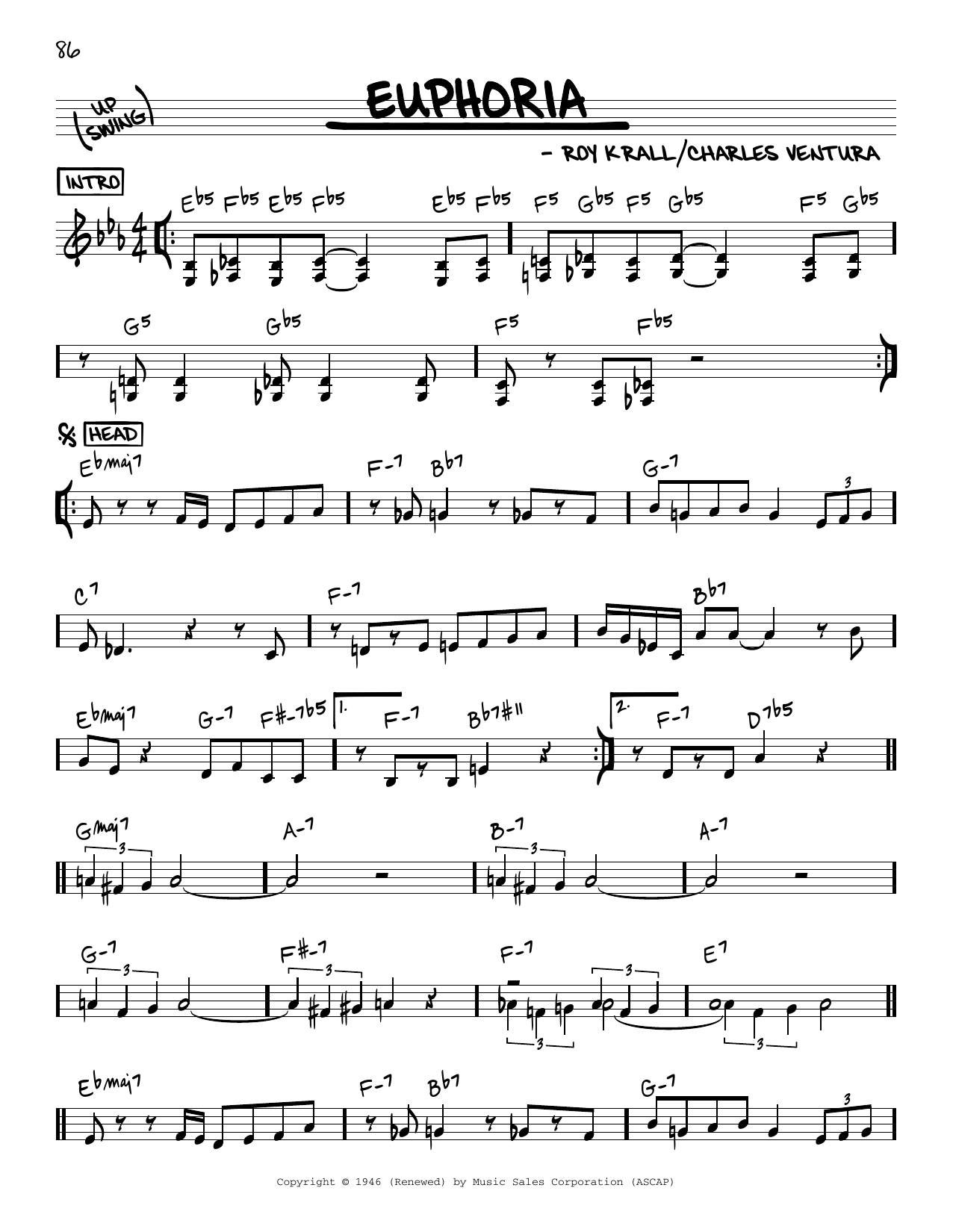 Charles Ventura Euphoria sheet music notes and chords arranged for Real Book – Melody & Chords