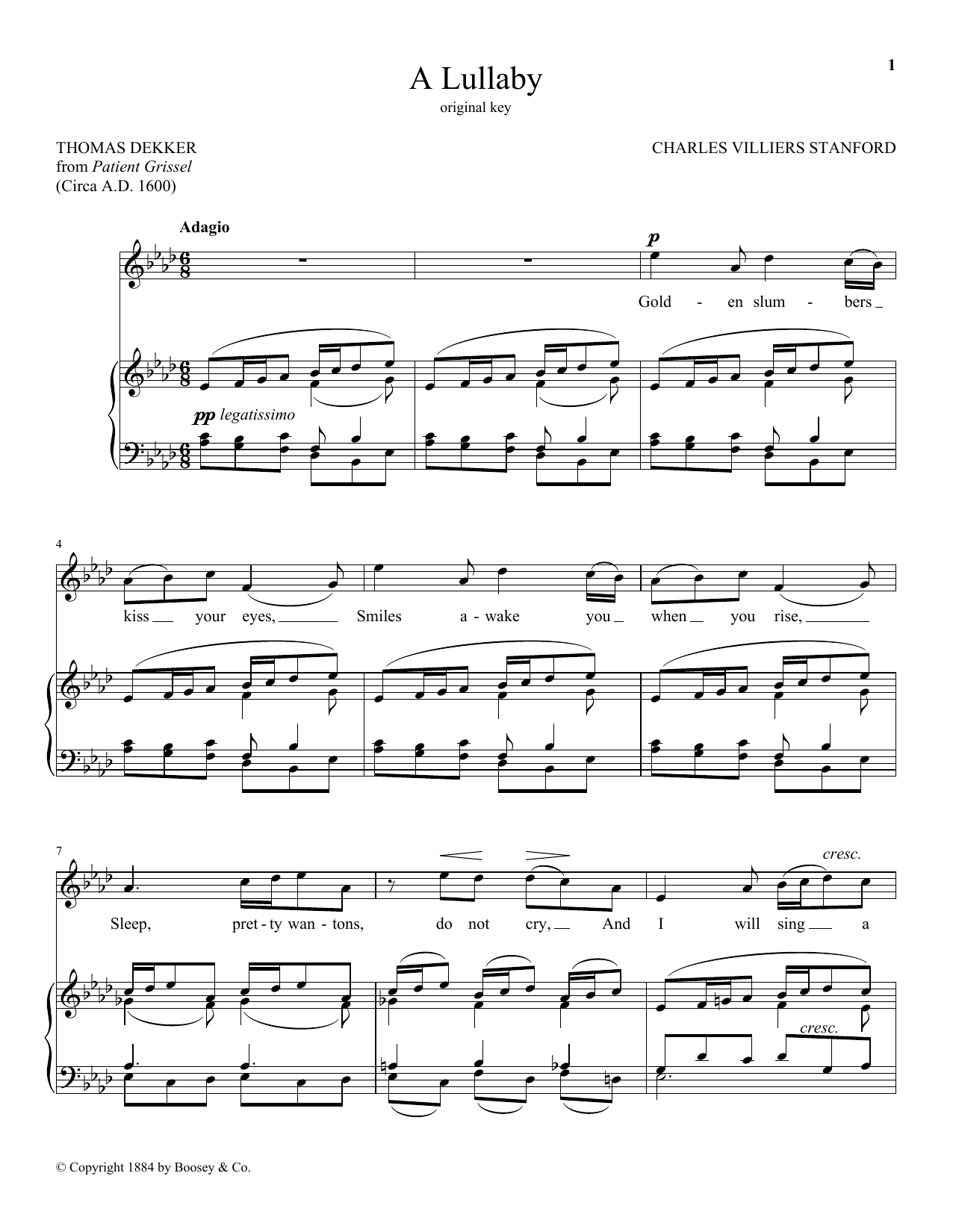 Charles Villiers Stanford A Lullaby sheet music notes and chords arranged for Piano & Vocal