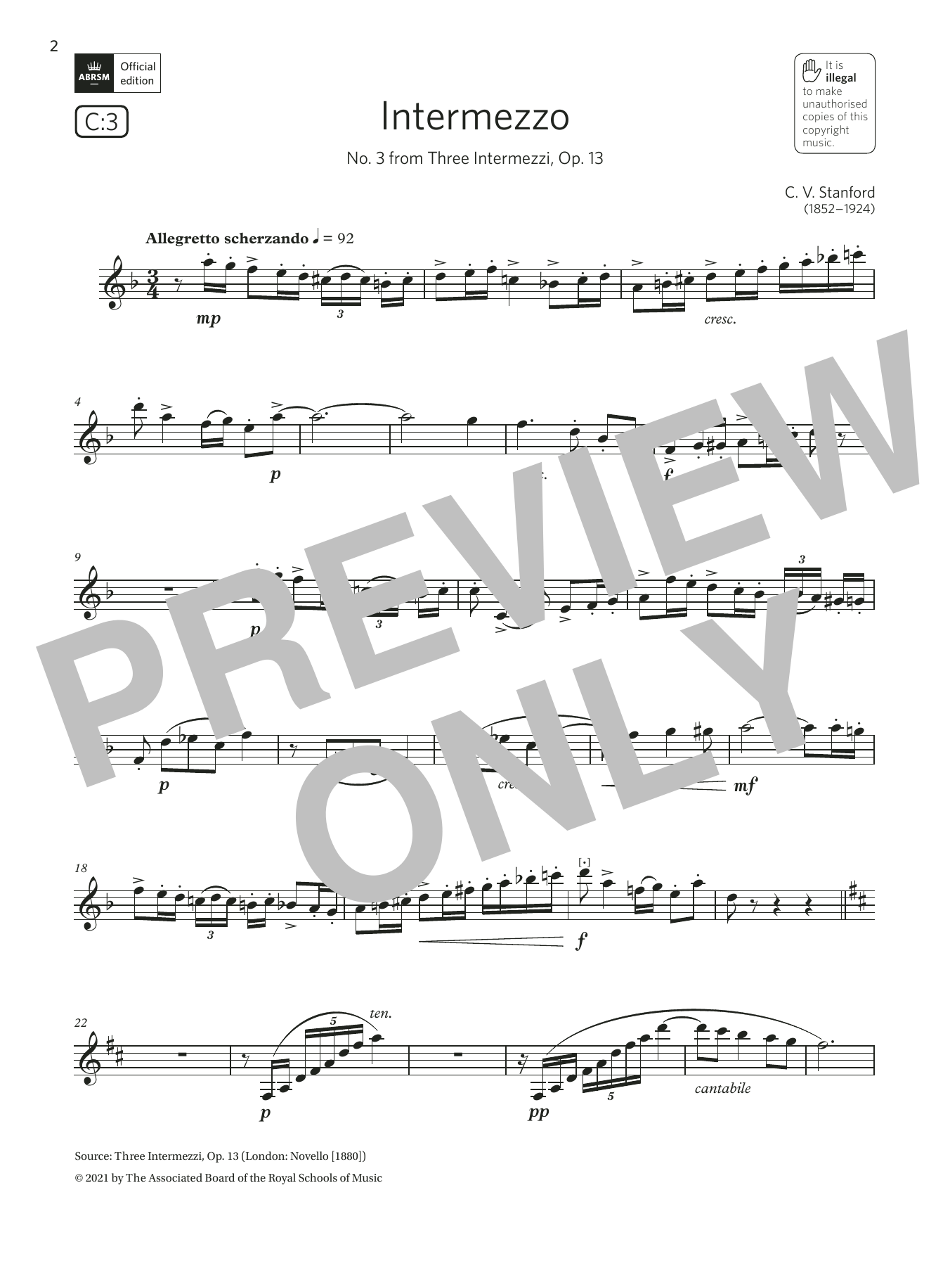 Charles Villiers Stanford Intermezzo (from Three Intermezzi) (Grade 7 List C3 from the ABRSM Clarinet syllabus from 2022) sheet music notes and chords arranged for Clarinet Solo
