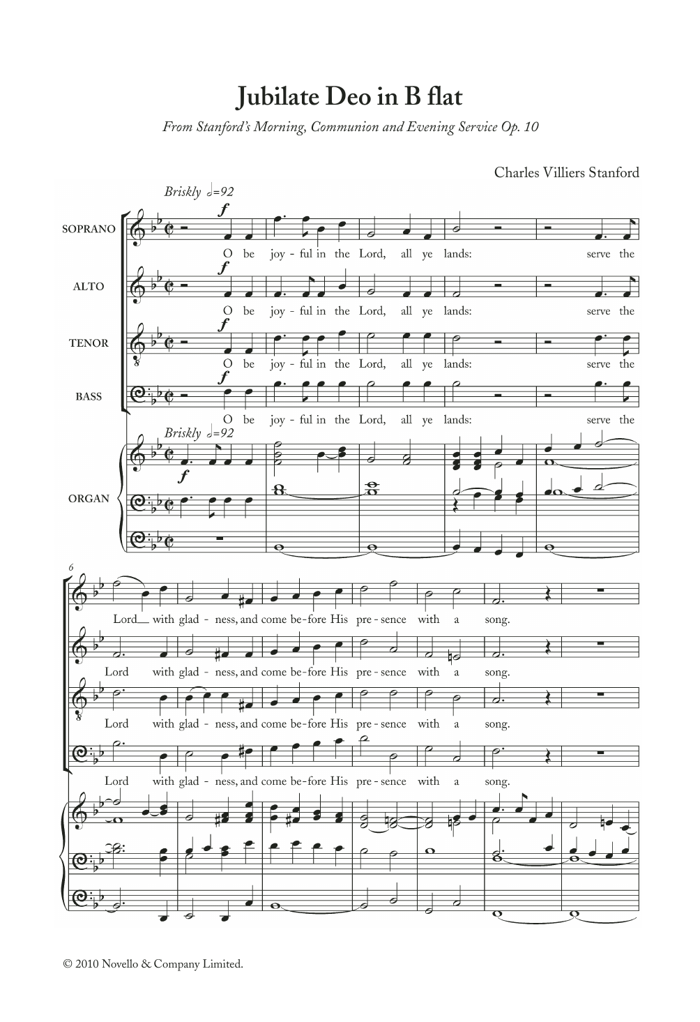 Charles Villiers Stanford Jubilate Deo In B Flat, Op. 10 sheet music notes and chords arranged for Choir