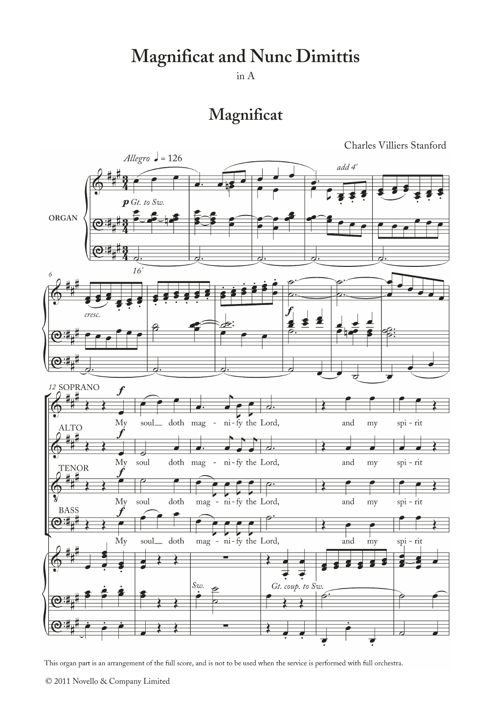 Charles Villiers Stanford Magnificat And Nunc Dimittis In A sheet music notes and chords arranged for Piano, Vocal & Guitar Chords