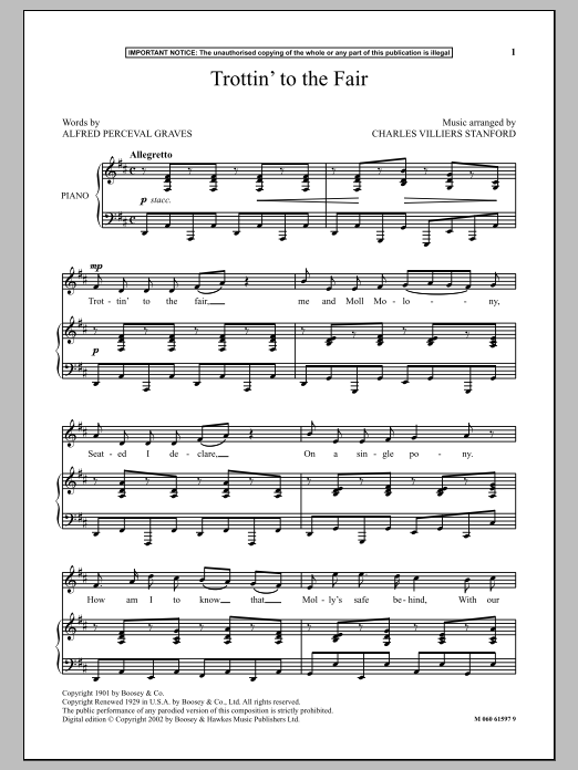 Charles Villiers Stanford Trottin' To The Fair sheet music notes and chords arranged for Piano & Vocal