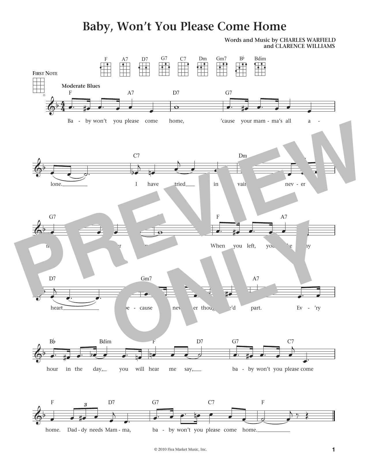 Charles Warfield Baby, Won't You Please Come Home (from The Daily Ukulele) (arr. Liz and Jim Beloff) sheet music notes and chords arranged for Ukulele