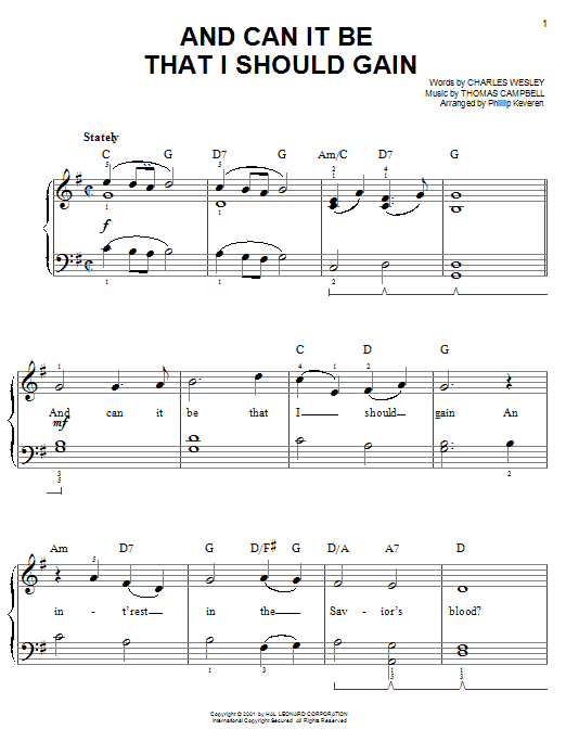 Charles Wesley And Can It Be That I Should Gain (arr. Phillip Keveren) sheet music notes and chords arranged for Easy Piano