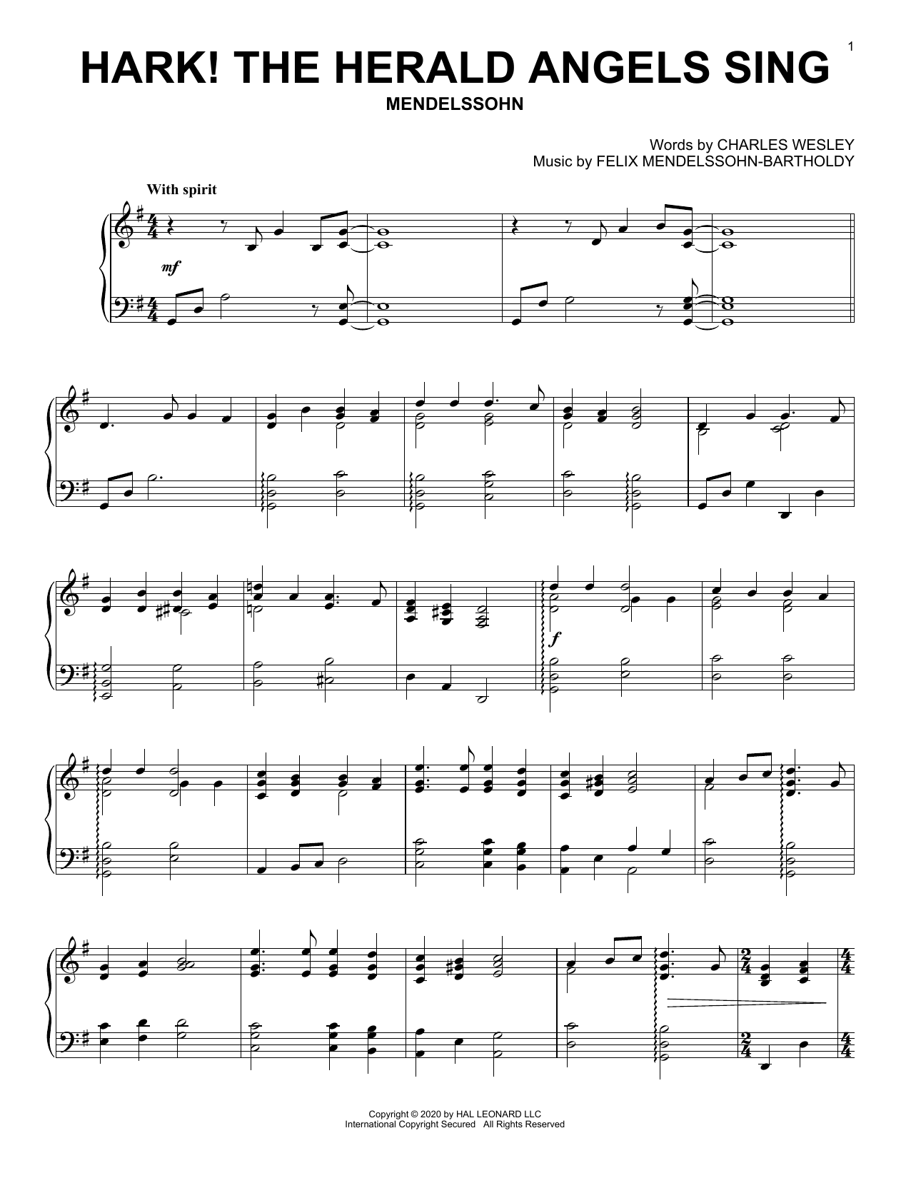 Charles Wesley and Felix Mendelssohn-Bartholdy Hark! The Herald Angels Sing sheet music notes and chords arranged for Piano Solo