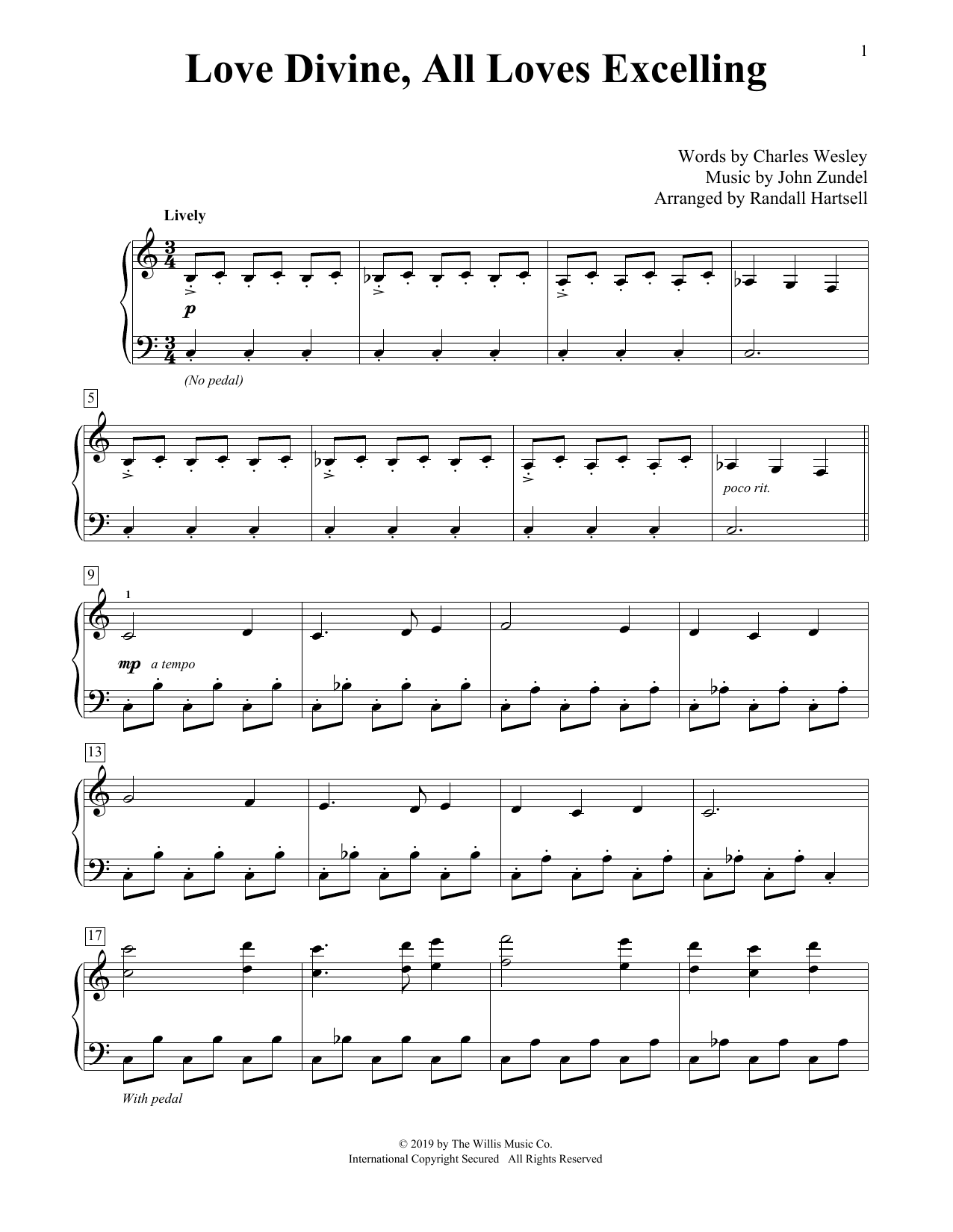 Charles Wesley and John Zundel Love Divine, All Loves Excelling (arr. Randall Hartsell) sheet music notes and chords arranged for Educational Piano